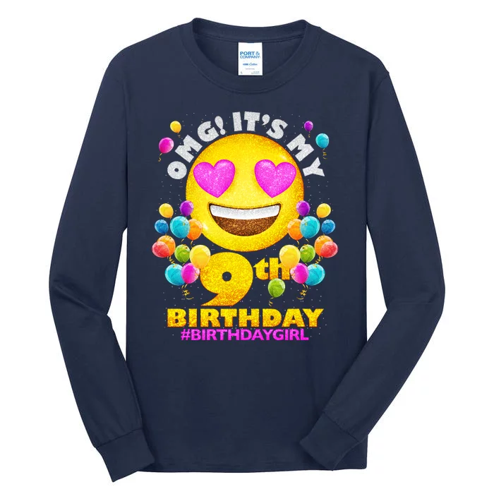 Cute OMG It's My 9th Birthday #BirthdayGirl Emoji Tall Long Sleeve T-Shirt