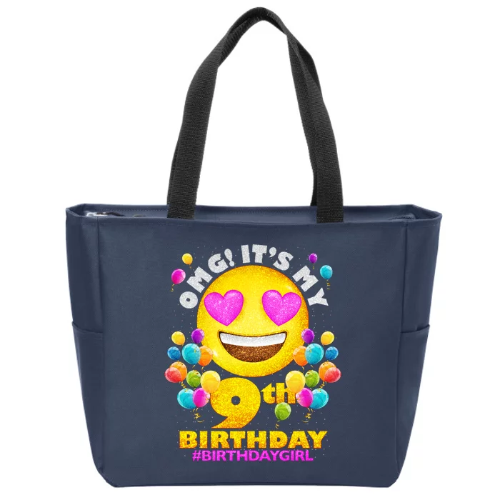 Cute OMG It's My 9th Birthday #BirthdayGirl Emoji Zip Tote Bag