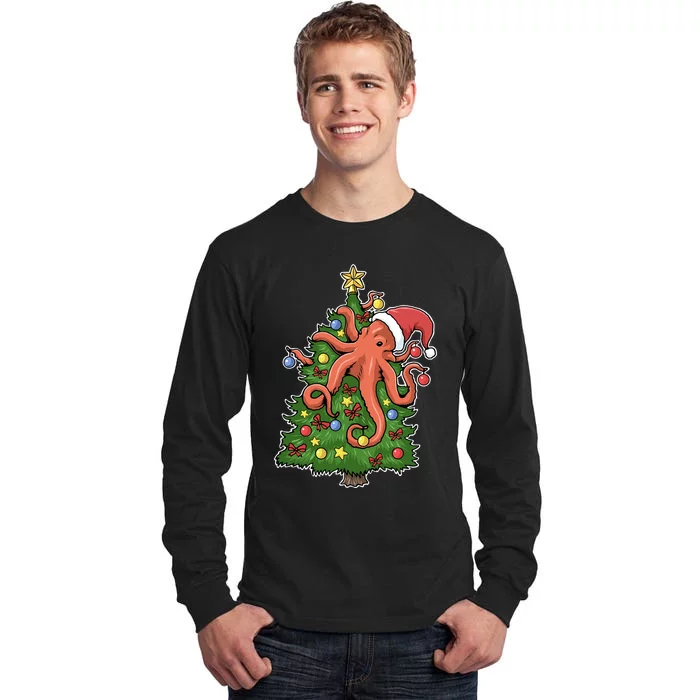 Christmas Octopus Kraken Squid Merry Christmas Tree Tall Long Sleeve T-Shirt