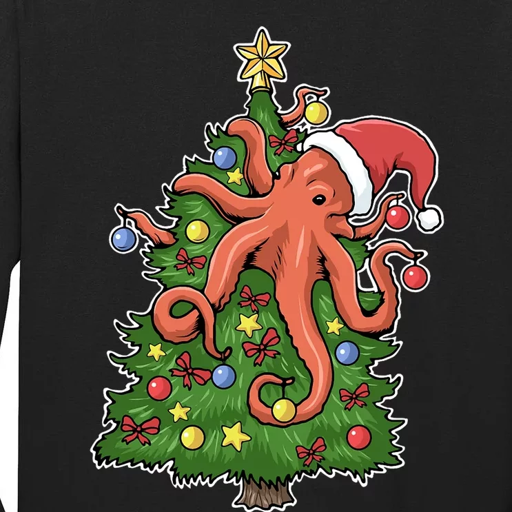 Christmas Octopus Kraken Squid Merry Christmas Tree Tall Long Sleeve T-Shirt