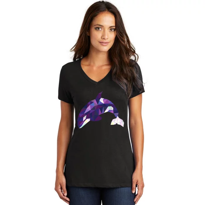 Cool Orca Killer Whale Geometric Art Wildlife Animal Lovers Women's V-Neck T-Shirt