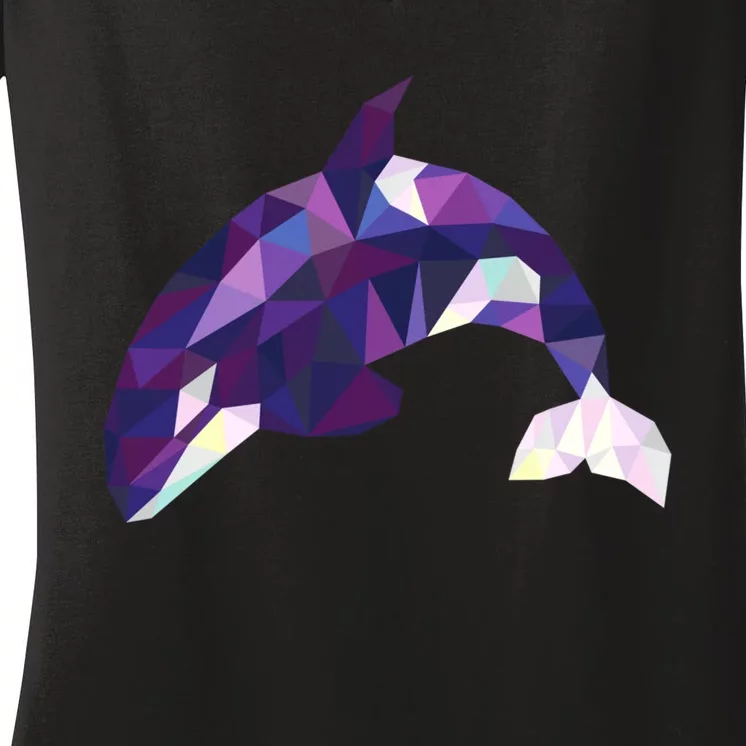 Cool Orca Killer Whale Geometric Art Wildlife Animal Lovers Women's V-Neck T-Shirt