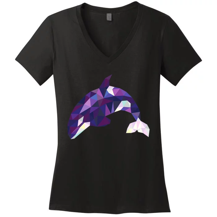 Cool Orca Killer Whale Geometric Art Wildlife Animal Lovers Women's V-Neck T-Shirt