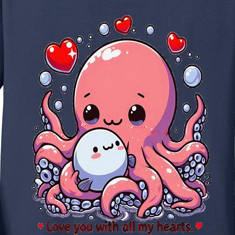 Cute Octopus Love You With All My Hearts Kids Long Sleeve Shirt