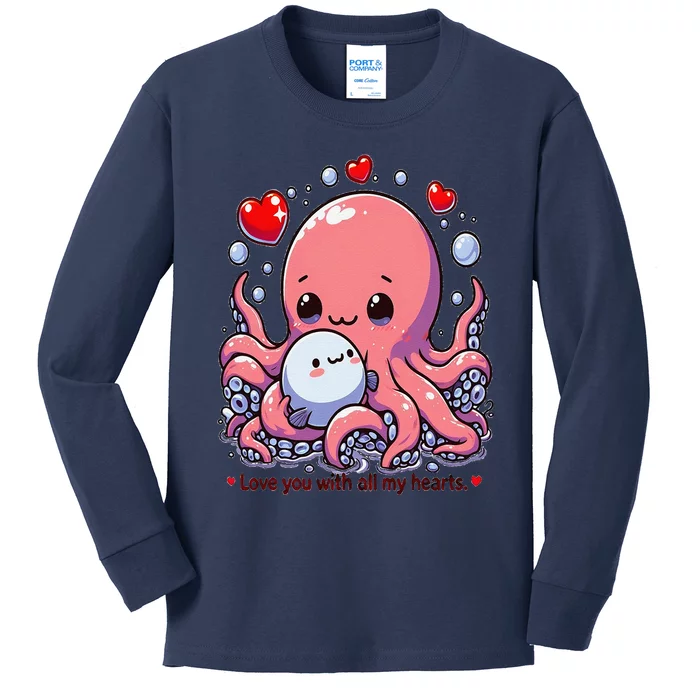 Cute Octopus Love You With All My Hearts Kids Long Sleeve Shirt