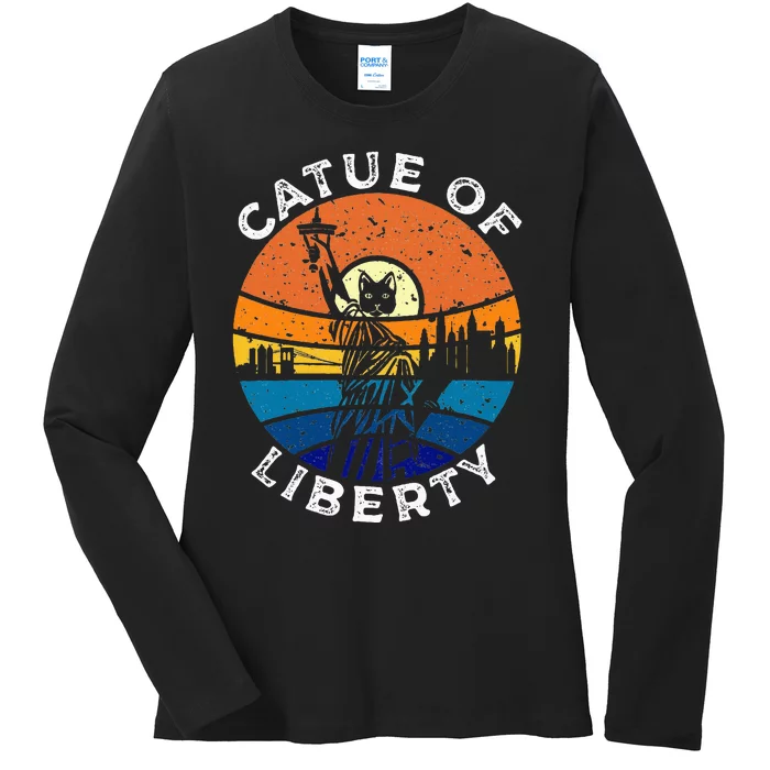 Catue Of Liberty Cat Statue Of Liberty New York City Ladies Long Sleeve Shirt