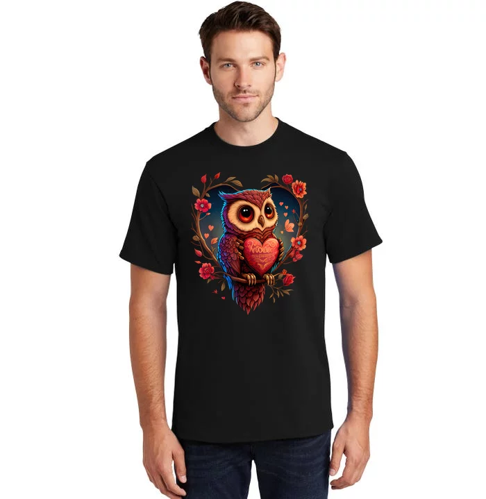 Cute Owl Lover Valentines Day Cute Owl Art Animal Graphic Tall T-Shirt