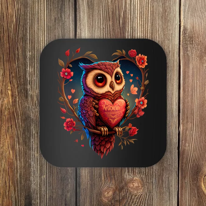 Cute Owl Lover Valentines Day Cute Owl Art Animal Graphic Coaster