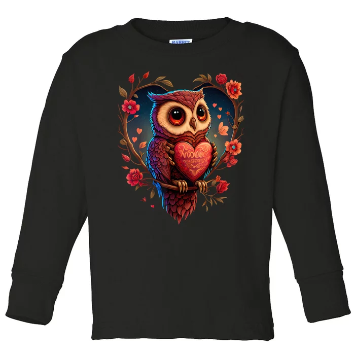 Cute Owl Lover Valentines Day Cute Owl Art Animal Graphic Toddler Long Sleeve Shirt