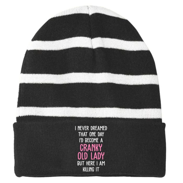 Cranky Old Lady Funny Striped Beanie with Solid Band