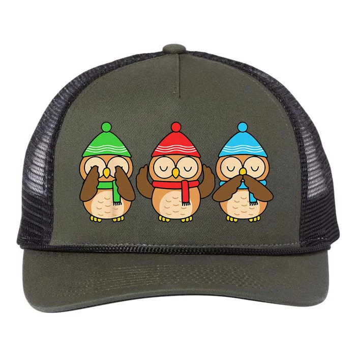 Christmas Owl Lover Funny Winter Birds Cute Owl Retro Rope Trucker Hat Cap