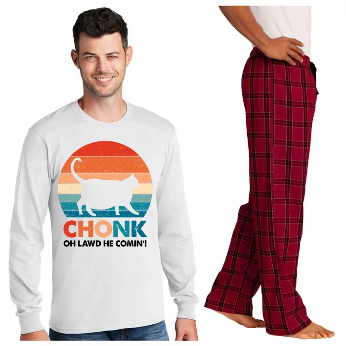 Chonk Oh Lawd He Comin Funny Fat Cat Long Sleeve Pajama Set