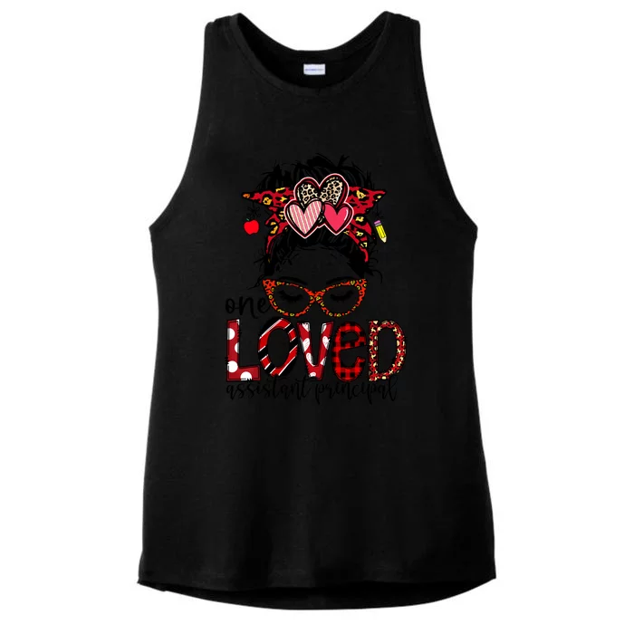 Cute One Loved Assistant Principal Messy Bun Valentine's Day Meaningful Gift Ladies Tri-Blend Wicking Tank