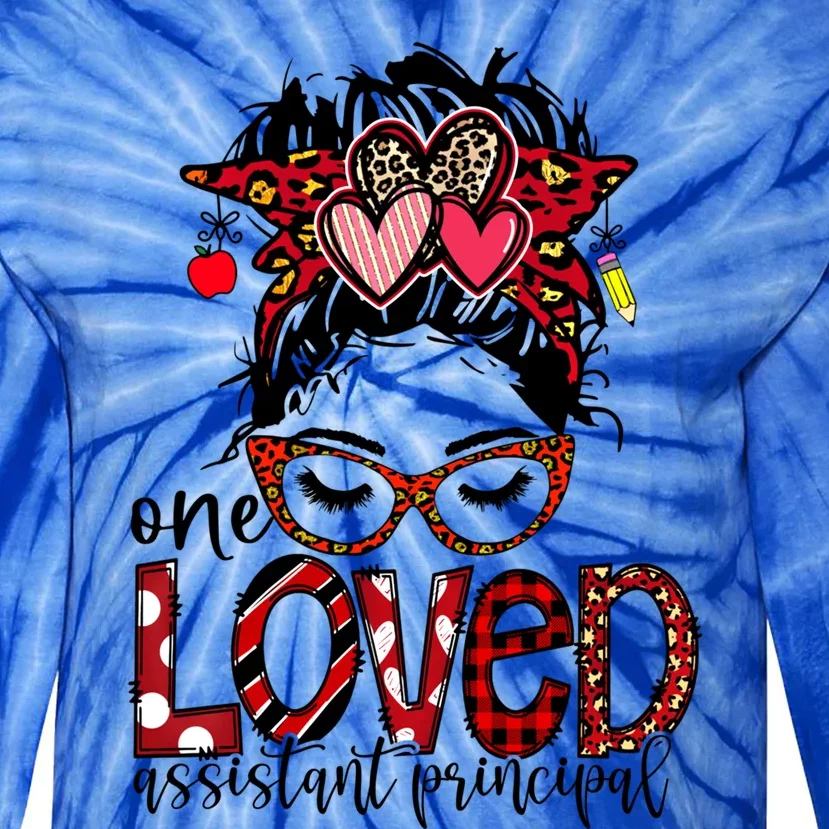 Cute One Loved Assistant Principal Messy Bun Valentine's Day Meaningful Gift Tie-Dye Long Sleeve Shirt