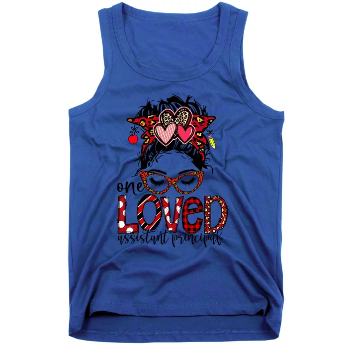 Cute One Loved Assistant Principal Messy Bun Valentine's Day Meaningful Gift Tank Top