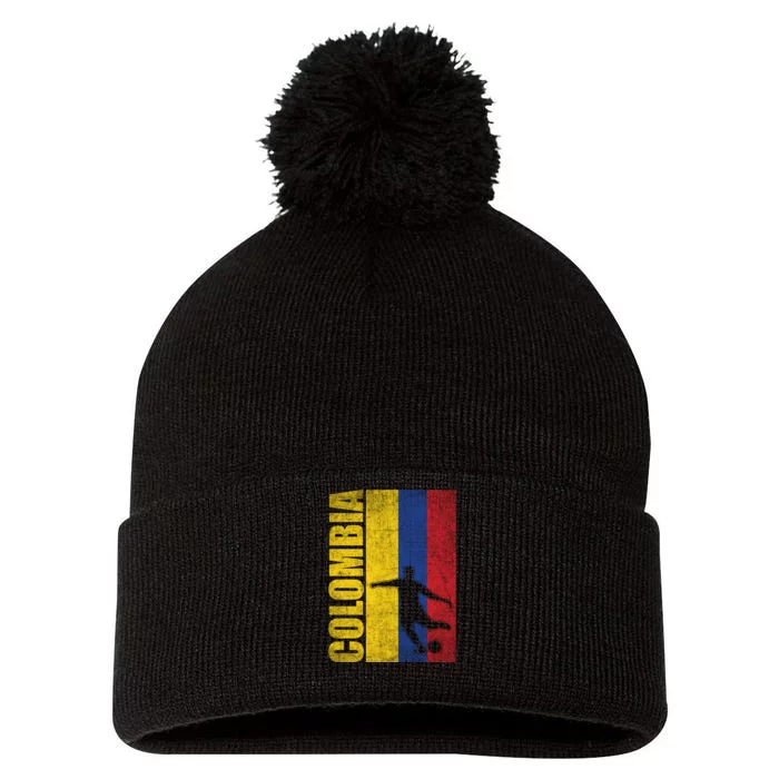 Colombia Flag Soccer World Cup Pom Pom 12in Knit Beanie