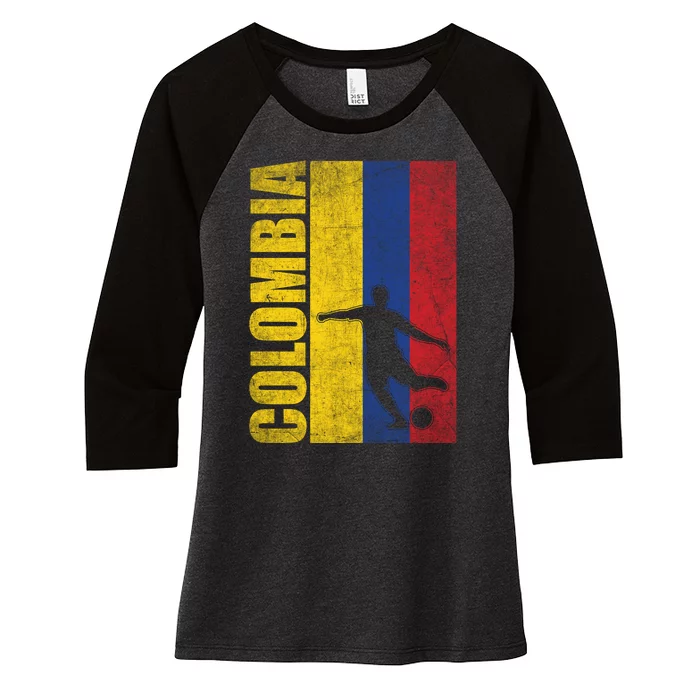 Colombia Flag Soccer World Cup Women's Tri-Blend 3/4-Sleeve Raglan Shirt