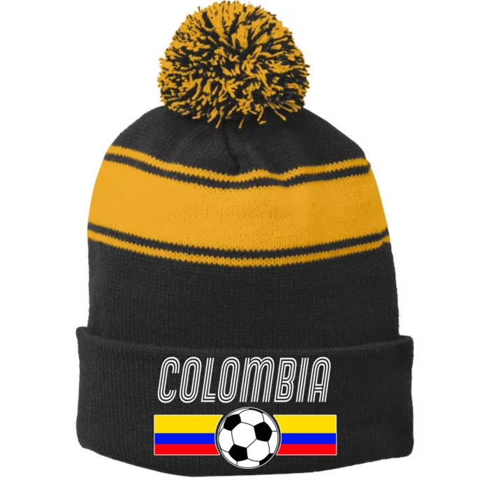 Colombia Futball Soccer Ball Logo Stripe Pom Pom Beanie