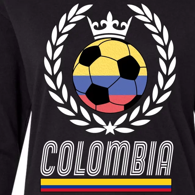 Colombia Soccer Flag Emblem Womens Cotton Relaxed Long Sleeve T-Shirt