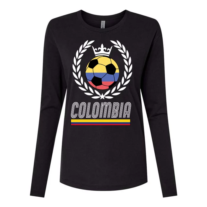 Colombia Soccer Flag Emblem Womens Cotton Relaxed Long Sleeve T-Shirt