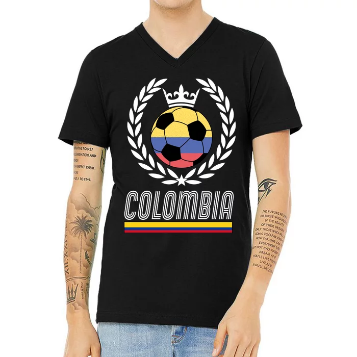 Colombia Soccer Flag Emblem V-Neck T-Shirt