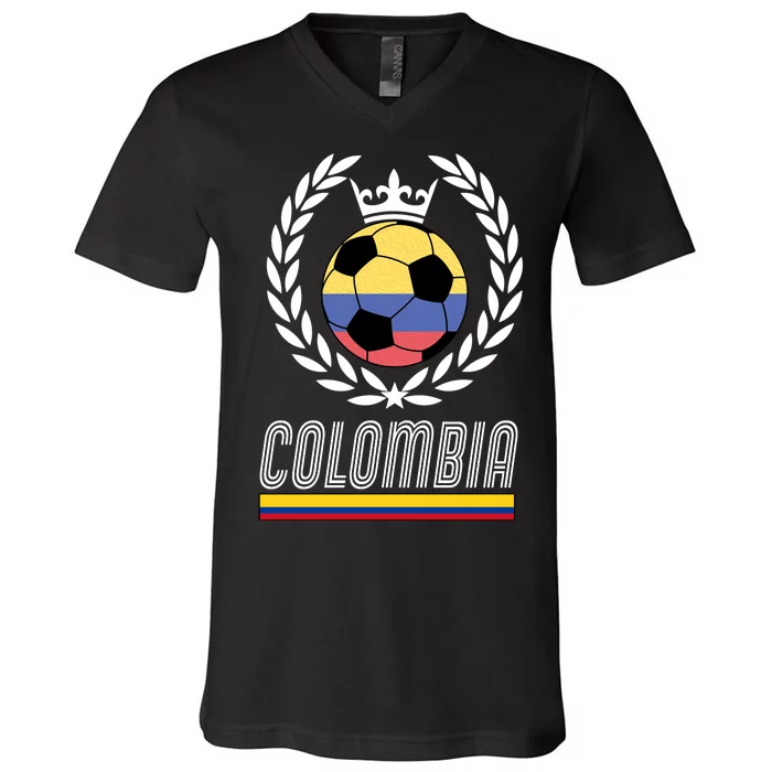 Colombia Soccer Flag Emblem V-Neck T-Shirt