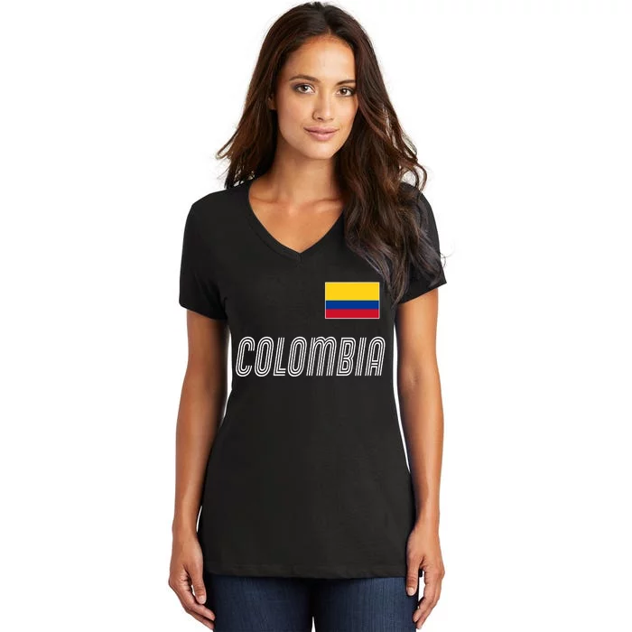 Colombia Soccer Jersey Flag Women's V-Neck T-Shirt