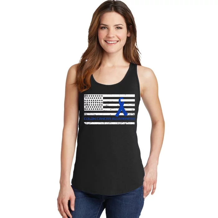 Colon Cancer Awareness Flag Ladies Essential Tank