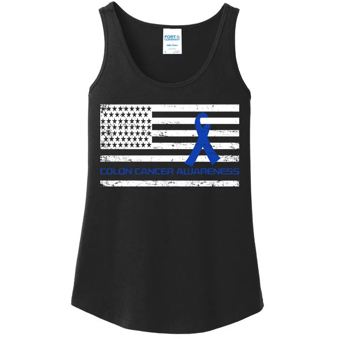 Colon Cancer Awareness Flag Ladies Essential Tank