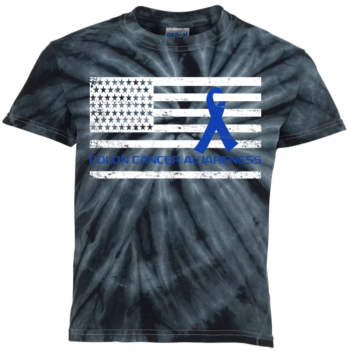 Colon Cancer Awareness Flag Kids Tie-Dye T-Shirt