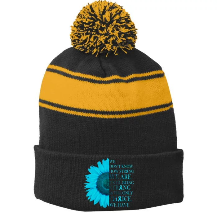 Colon Cancer Awareness Sunflower Stripe Pom Pom Beanie