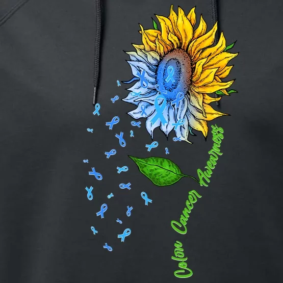 Colon Cancer Awareness Sunflower Support Performance Fleece Hoodie