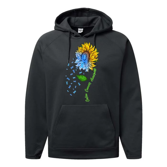 Colon Cancer Awareness Sunflower Support Performance Fleece Hoodie