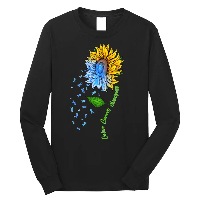 Colon Cancer Awareness Sunflower Support Long Sleeve Shirt