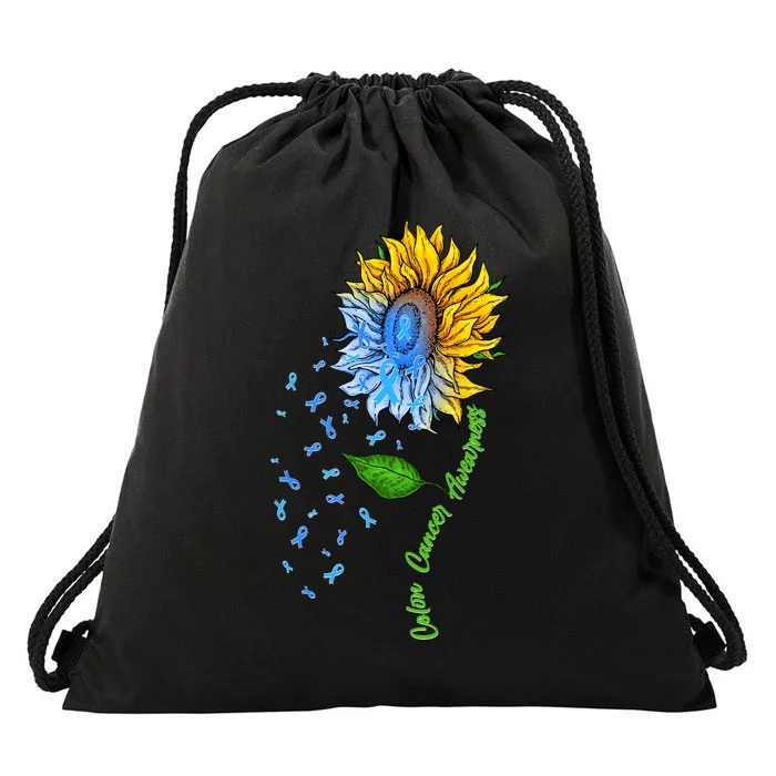 Colon Cancer Awareness Sunflower Support Drawstring Bag