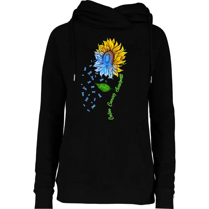 Colon Cancer Awareness Sunflower Support Womens Funnel Neck Pullover Hood