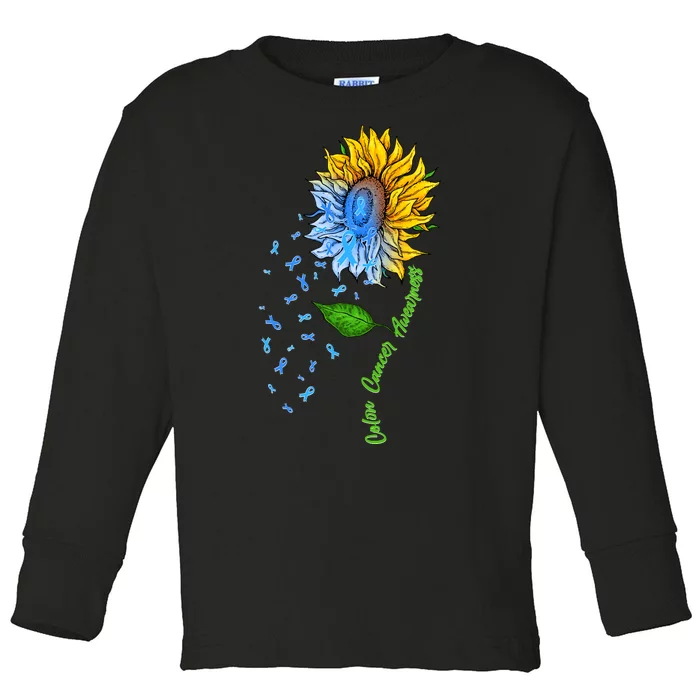 Colon Cancer Awareness Sunflower Support Toddler Long Sleeve Shirt