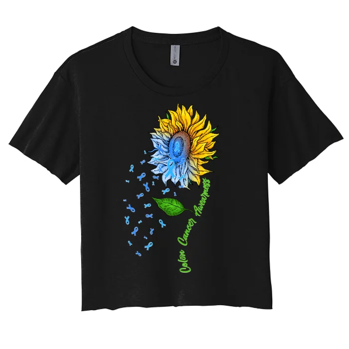 Colon Cancer Awareness Sunflower Support Women's Crop Top Tee