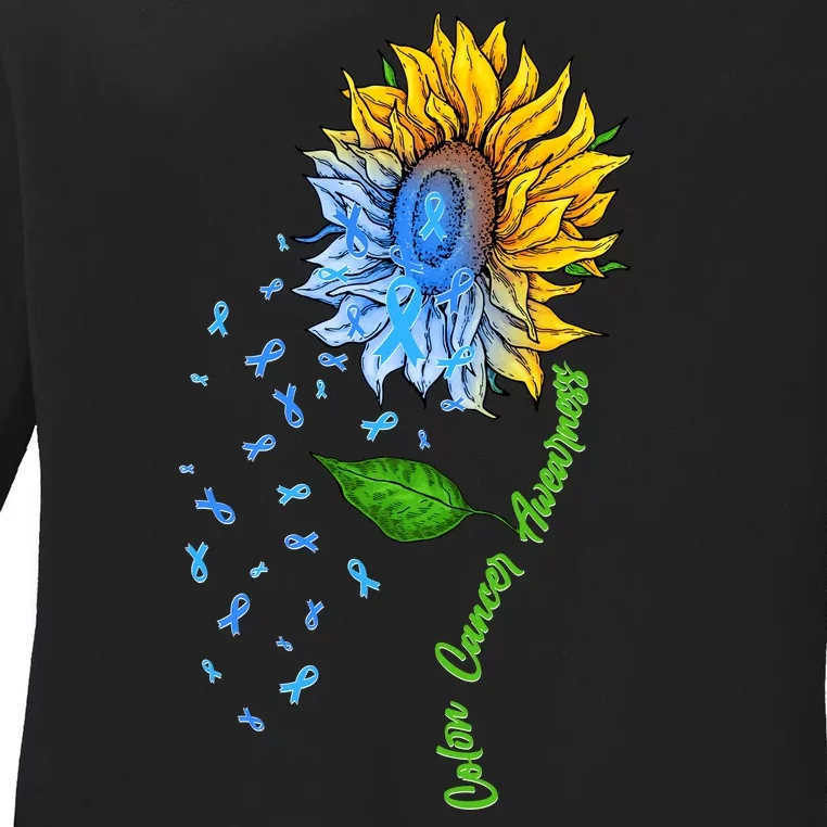 Colon Cancer Awareness Sunflower Support Ladies Long Sleeve Shirt