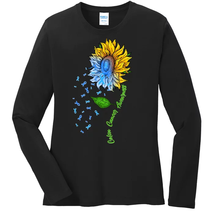 Colon Cancer Awareness Sunflower Support Ladies Long Sleeve Shirt