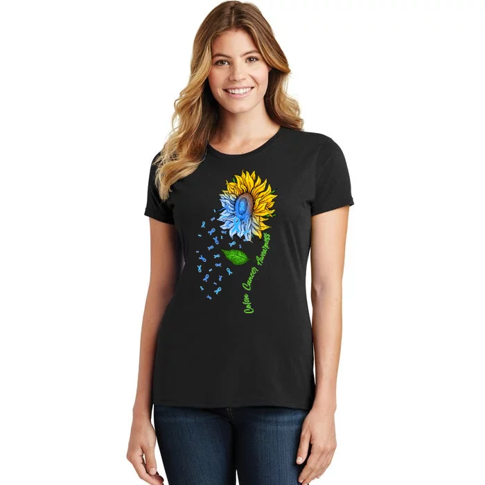 Colon Cancer Awareness Sunflower Support Women's T-Shirt