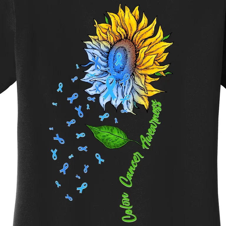 Colon Cancer Awareness Sunflower Support Women's T-Shirt