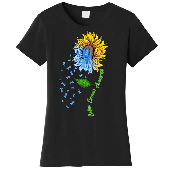 Colon Cancer Awareness Sunflower Support Women's T-Shirt