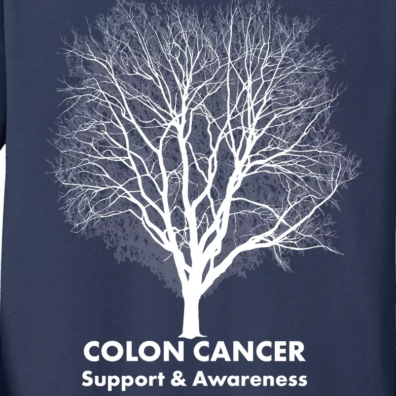 Colon Cancer Awareness Tree Kids Long Sleeve Shirt