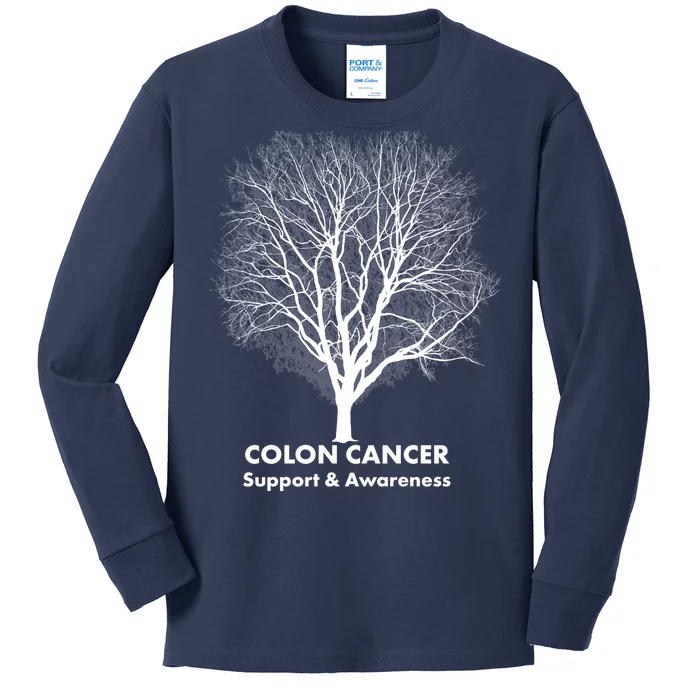 Colon Cancer Awareness Tree Kids Long Sleeve Shirt