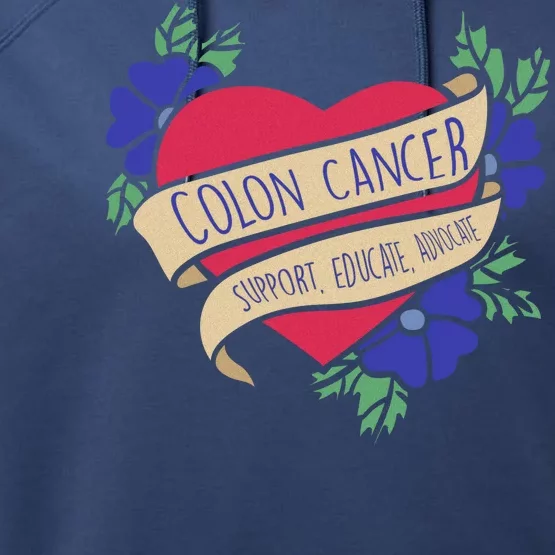 Colon Cancer Support Educate Advocate Performance Fleece Hoodie