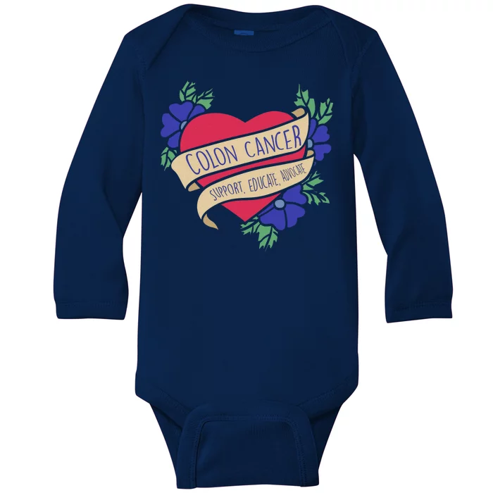 Colon Cancer Support Educate Advocate Baby Long Sleeve Bodysuit