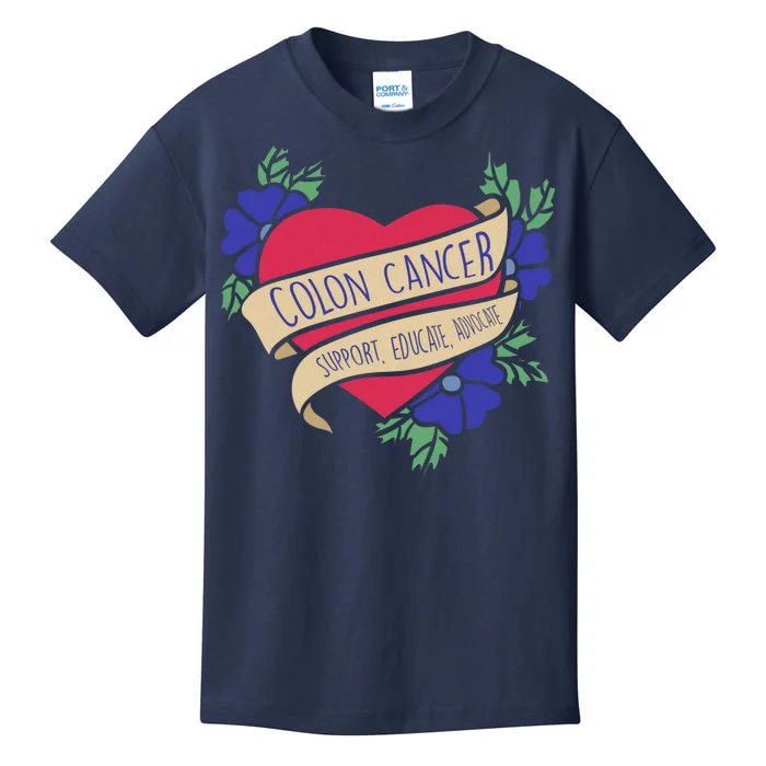 Colon Cancer Support Educate Advocate Kids T-Shirt