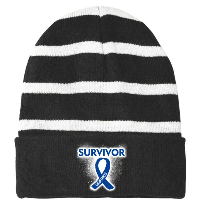 Colon Cancer Survivor Striped Beanie with Solid Band