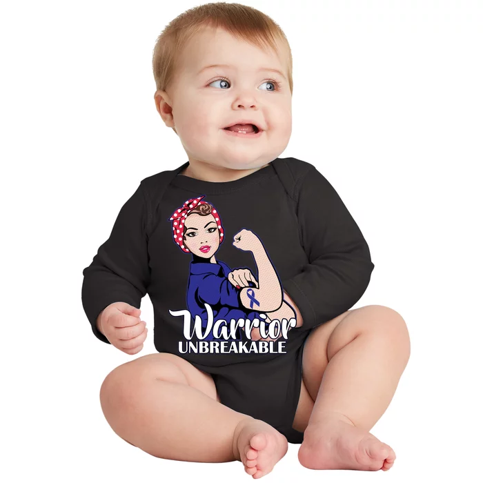 Colon Cancer Unbreakable Warrior Baby Long Sleeve Bodysuit